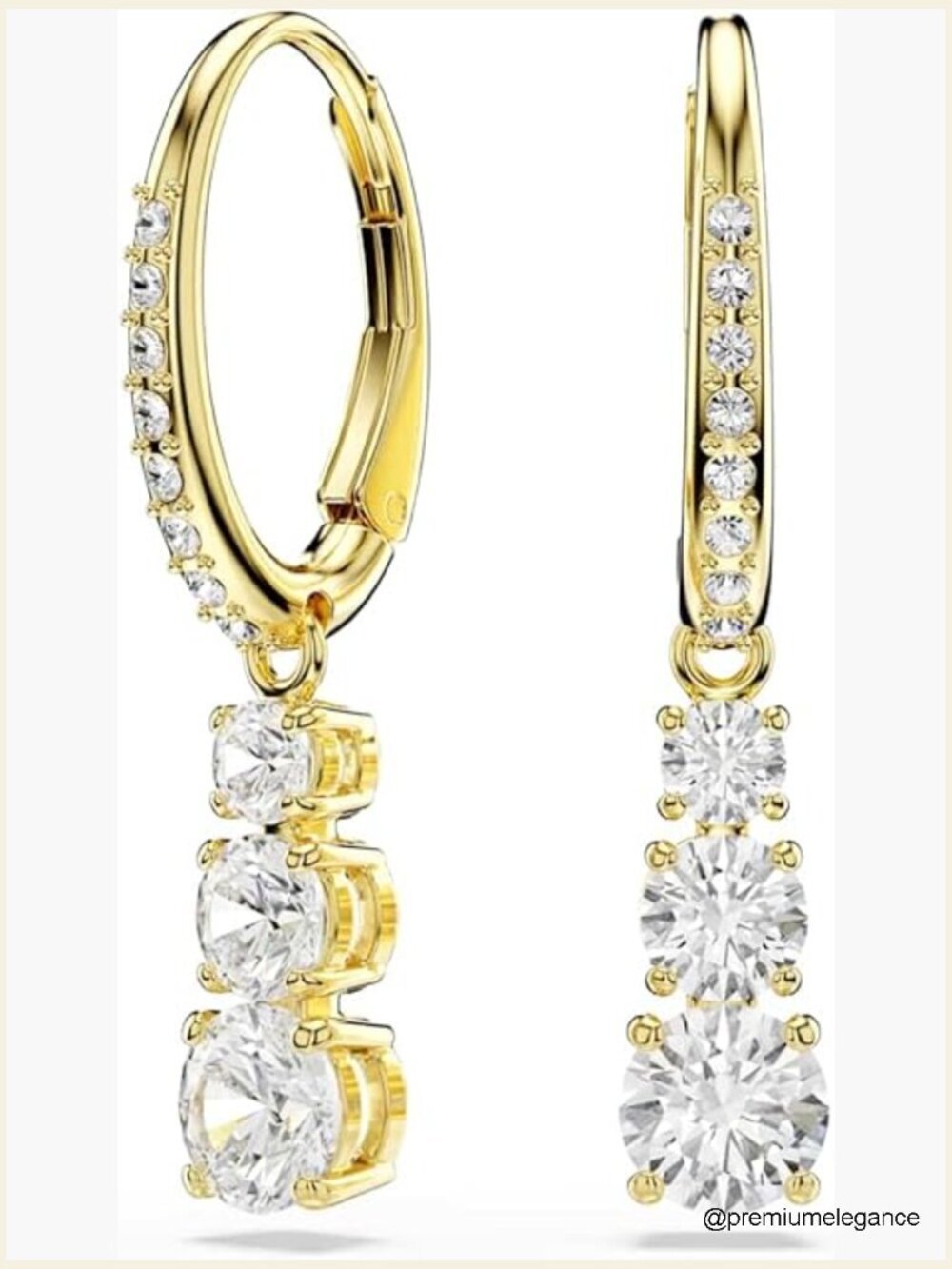 Gold-Tone Crystal Hoop Earrings, Round Cut Zirconia, Pierced